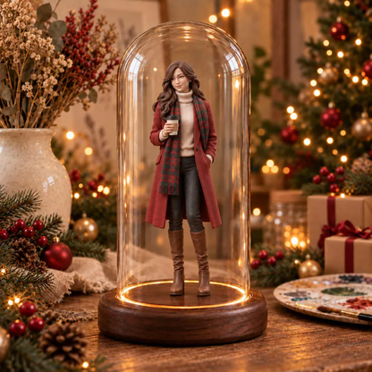 Custom 3D Family Figurine From Photo, Hand-Painted Personalized Statue, Wood Light Base