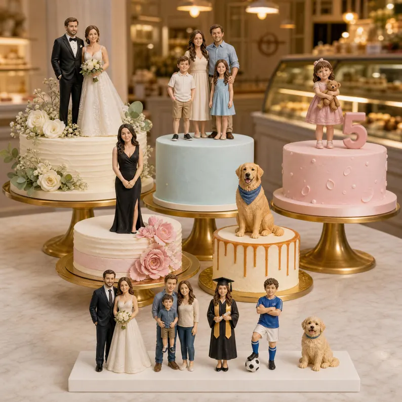 Customized wedding cake topper statues based on photos | Personalized three-dimensional couple keepsakes, suitable for weddings and birthday parties