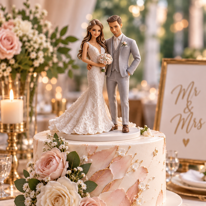 Customized wedding cake topper statues based on photos | Personalized three-dimensional couple keepsakes, suitable for weddings and birthday parties